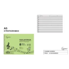 CUADERNO DE MUSICA 8 PENTAGRAMAS A5 CERVANTE