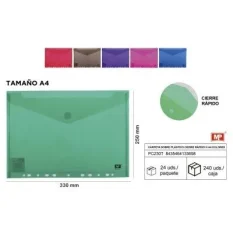 CARPETA SOBRE PLASTICO CIERRE RAPIDO H A4 COLORES