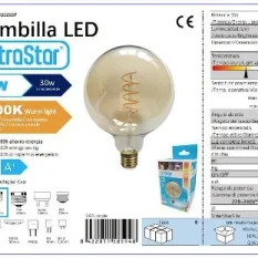 BOMBILLA BOLA LED ESPIRAL 125MM E27/6W 2200K CJ24