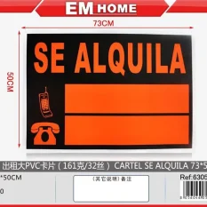 CARTEL SE ALQUILA 73*50CM 161G PVC