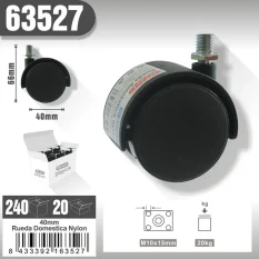 RUEDA NYLON 40MM (SIN FRENO, ESPIGA ROSCADA)