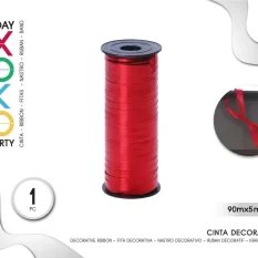 CINTA DECORATIVA PARA GLOBOS 90M X 5MM ROJO